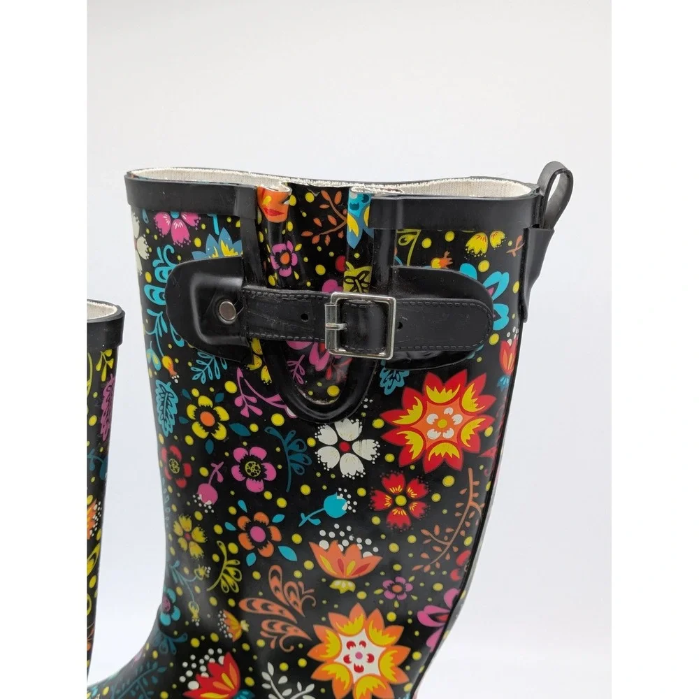 Western Chief Garden Play Rain Boots Womens 6 Black Floral Waterproof Tall